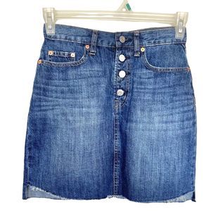 Gap Button Fly Womens Skirt Sz 25 Sz 2 Blue Denim Distressed Frayed Cut Off Mini